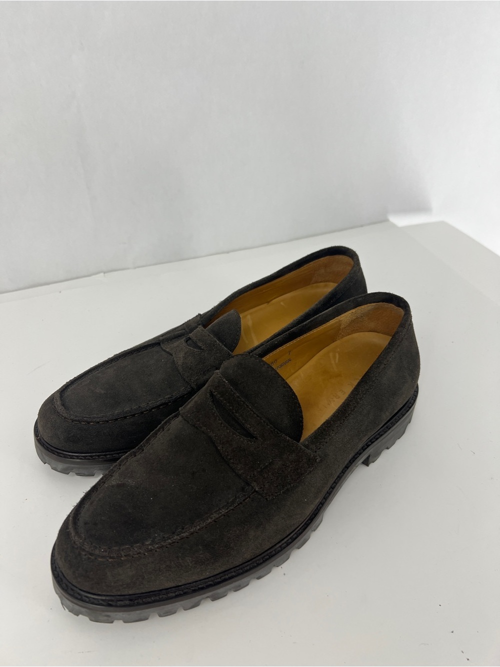 Jack Erwin Brown Suede Penny Loafers with Lug Sole